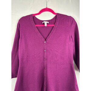 Isaac Mizrahi Live! Womens Purple V-Neck Button-Down Cardigan M